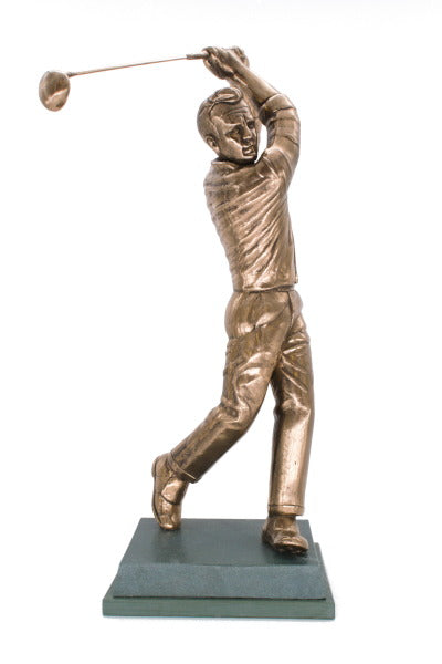 Golf trophy, Arnold Palmer portrait trophies. This superb sculpture shows a classic stroke by the famous Arnold Palmer.  The piece has all the recognisable features of the great man, and captures the particular way in which he hit the ball.