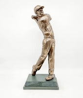 A beautiful Bronze portrait figure of Tiger Woods in bright bronze, mounted on a Lakeland slate base. A perfect trophy or gift.