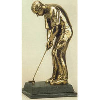 This unique piece captures the tight concentration of the man who is going to sink the ball. The putting club is famously shaped and never surpassed. A figurative trophy, it has its own ball for the golfer to keep his eye on