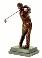 This hand-sculpted bronze figure of a male golfer finishing his tee shot is a perfect illustration of a golfer completing some great work. The dark patinated finish gives a lovely, traditional feel - and never needs polishing! Showing a dedicated golfer at the end of a perfectly-executed drive