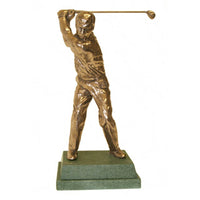 This hand-sculpted and hand-cast figure in bright bronze shows a golfer about to make the all-important tee shot. It is an ever-popular figure