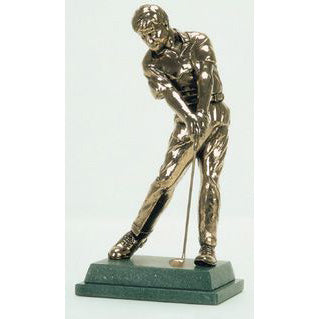 This solid figure has a clear presence and lasting appeal. It will endure as a perpetual trophy or offer years of pleasure as a gift. The figure captures the moment when the ball has gone - the player has quite evidently kept his head still, and over the line of the ball he has sent on its way