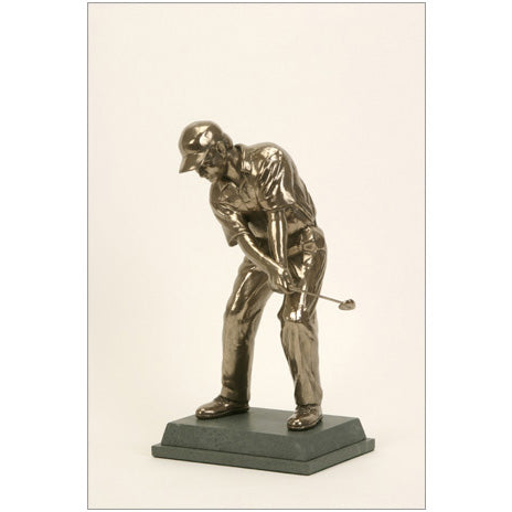 This original artist-crafted bronze figure is the perfect illustration of a bunker shot. The sculpture captures the intense concentration needed for great play. A prize of tremendous value for money - perfect for a 1st prize. A confident and relaxed golfer frozen in time.