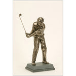 A superbly finished original trophy, this prize piece captures a golfer's subtle tension and concentration. The handmade figure highlights the vital balance necessary for a golfer to make this shot successfully. All the finesse of the game of golf comes to the fore at this demanding moment. It is about putting the ball on a sixpence which is so often just on the right side of avoiding a catastrophe.